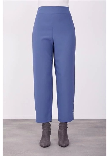 Armine Paçası Nakışlı Pantolon 23k2507 İndigo Mavi