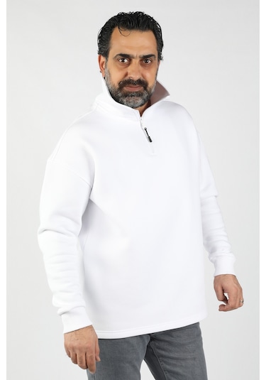 Unisex Balıkçı Yaka Beyaz Sweatshirt Beyaz