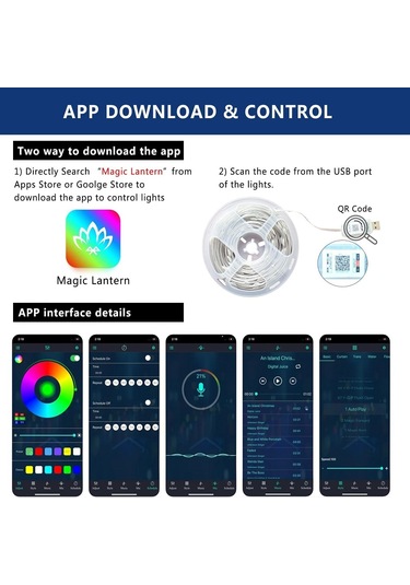 Yılbaşı Ağacı Işığı Noel Işığı Renkli Led Işık Ip65 10 Metre Usb Kum. + Cep Kontrol Dış Mekan Işığı Gün Işığı