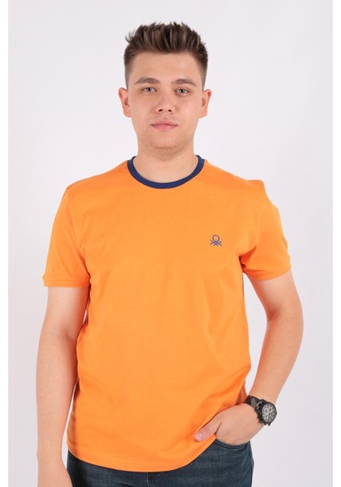 Benetton Bnt-m20461-23y Erkek T-shirt BNT-M20461-R1840 Turuncu