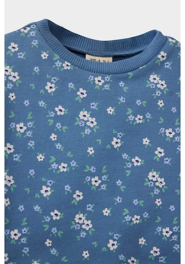 Defacto Kız Bebek 2li Takım Çiçek Desenli Sweatshirt Tayt F0532a525wnbe88 Mavi