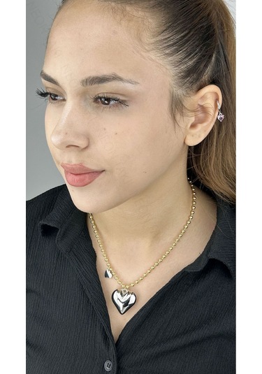 Xxx Kalp, Top Zincir, Paslanmaz Kolye 101, Kalp Silver Renk Zincir Altın Renk Altın