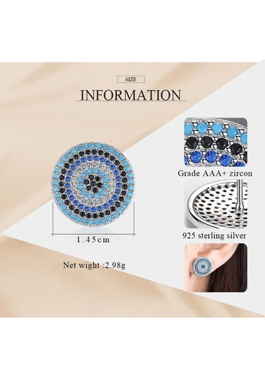925 Ayar Gümüş Nazar Küpe Kadınlar Için Mavi Taş Cz Kristal Şanslı Türkiye Saplama Küpe Takı Moda Saplama Küpe Altın - Gümüş