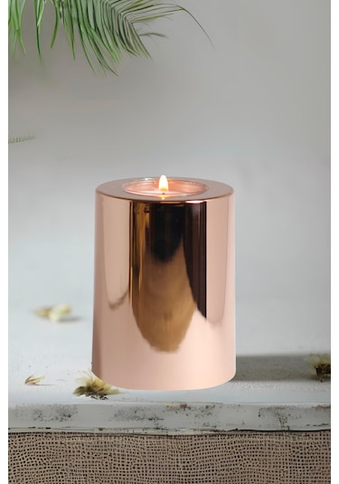 3 Lü Bakır Krom Parlak Yüzey Mumluk Dekoratif Tealight Set Mum