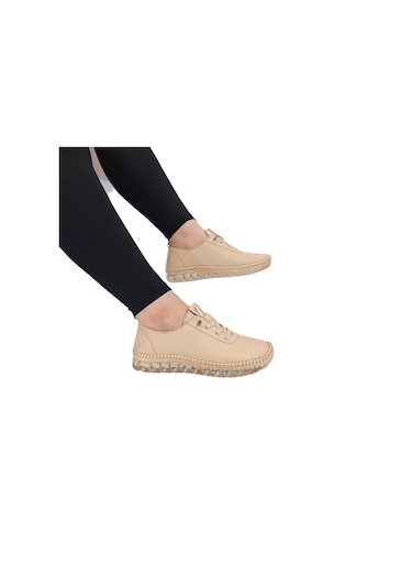 Voyager 9050 Bej Hakiki Deri Şeffaf Taban Bayan Ayakkabı Bej