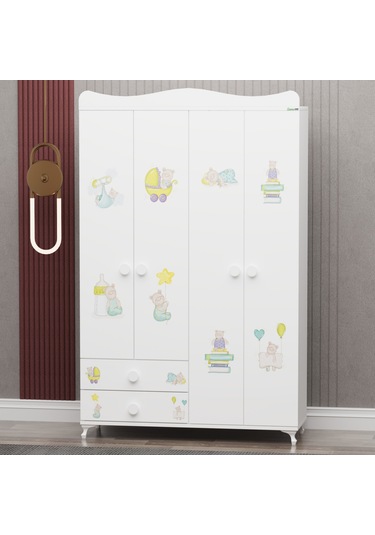 Garaj Home Yıldız 4 Kapaklı 2 Çekmeceli Dolap - Ayıcık