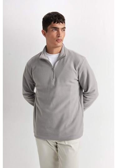 DeFacto Gri Tüylenme Yapmayan Soğuk Geçirmez Regular Fit Dik Yaka Fermuarlı Polar Sweatshirt Y3996AZNSGR307 DeFacto Gri Tüylenme Yapmayan Soğuk Geçirmez Regular Fit Dik Yaka Fermuarlı Polar Sweatshirt Y3996AZNSGR307