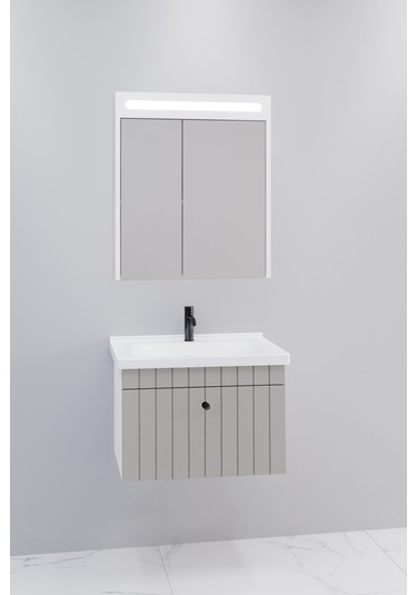 Alice 65 Cm Banyo Dolabı Npl Led Aynalı Gri - Boy Dolap Hariç Gri