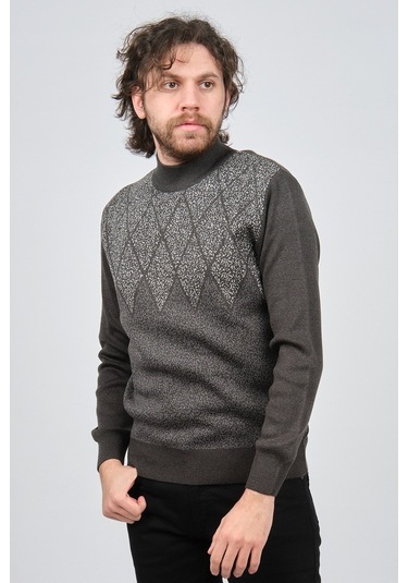 Ateş Triko Erkek Yarım Balıkçı Yaka Desenli Kazak 6091804 Füme Füme