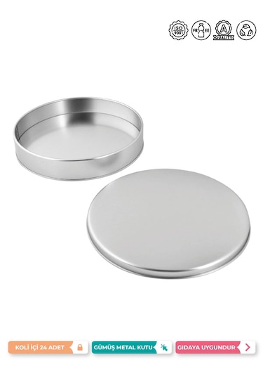 215x40 Mm Yuvarlak Gümüş Metal Kutu, Yuvarlak Metal Kutu 1 Adet