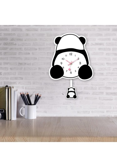 Homyl Panda Sarkaçlı Duvar Saati Sessiz Saat Akrilik Karikatür Stil C