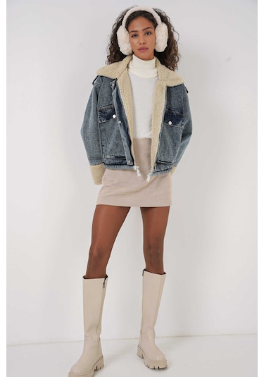 Gabria İç Peluşlu Kot Mont Mavi