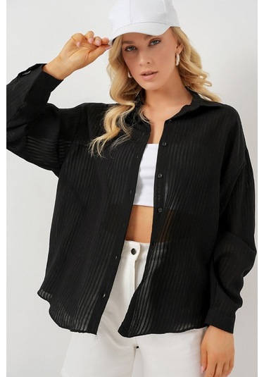 Gülsüm Aydın Uzun Oversize Gömlek 20320 - Siyah Siyah
