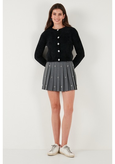 Lela Fitted Fit Bisiklet Yaka Yumuşak Dokulu Crop Bayan Hırka 4615559 Siyah