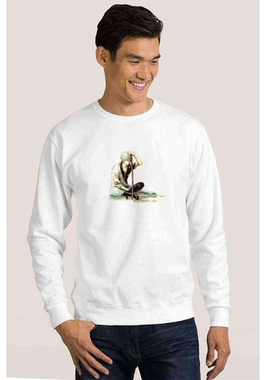 Anime Gintama Gintoki Baskılı Beyaz Erkek Örme Sweatshirt