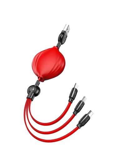 Suofeng Kırmızı 3'lü Şarj Kablosu, 5 Seviye Uzunluk Ayarlı, Hızlı Şarj+akıllı Koruma, İos/android/type-c Uyumlu Sadece Şarj