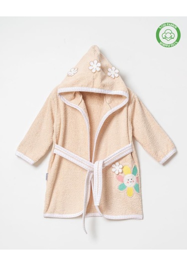 Çiçekli Bornoz Bej Bej