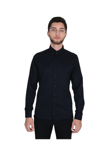 1011-yaka Düğmeli İnce Çizgili Erkek Gömlek 001