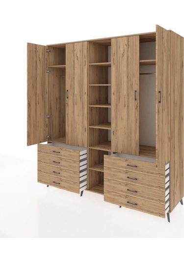 Kronos Dolap 10 Raflı 8 Çekmeceli 2 Askılı 220x59x243 Çam-çam/çam Atlas Çam/atlas Çam