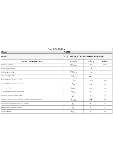 Narte NT-H10060WX 60 CM Duvar Tipi Davlumbaz