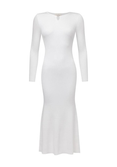 Styleboom X Peraluna Dorset Dress Toka Detaylı Ribana Örgü Midi Kadın Triko Elbise - Ekru-ekru Ekru