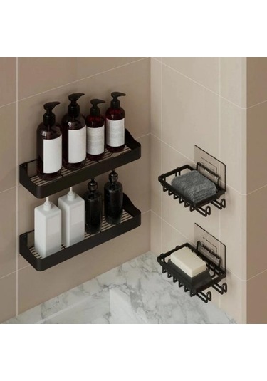 Homyl Duş Rafı Banyo Depolama Sepeti 5 Adet Basit Duvara Monte Siyah