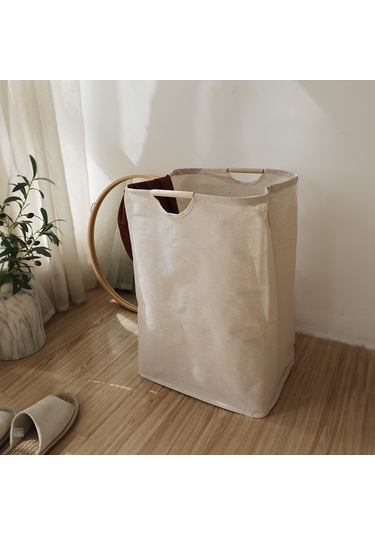 Cbtx Katlanabilir Çamaşır Sepeti Ahşap Saplı Pamuk Keten Depolama Sepeti Boyut L Diğer