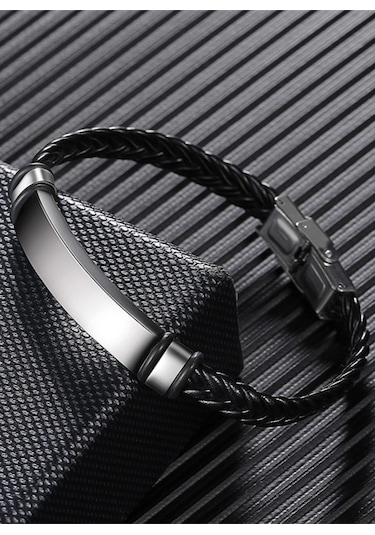 Kişiye Isimli Deri Beyaz Çelik Erkek Bileklik Scb15