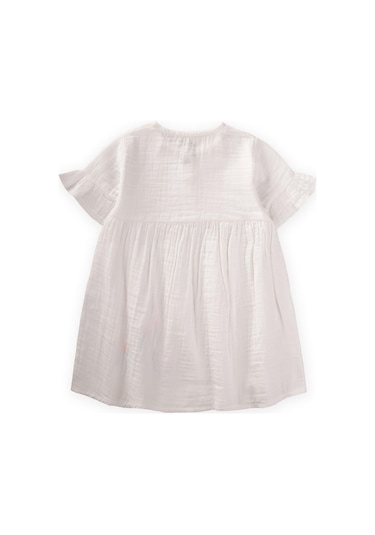 Cigit Organik Çiçek Nakışlı Elbise 1-6 Yaş Ekru Ekru