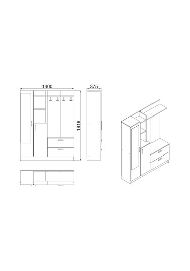 Robinhome Robin Home Bella Aynalı Raflı Vestiyer Ayakkabılık Portmanto Antr