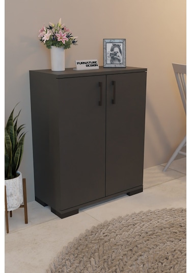 2 Kapaklı Çok Amaçlı Raflı Erzak Dolabı Mutfak Dolabı - Antrasit