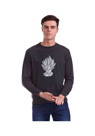 Dragon Ball Baskılı Füme Erkek Örme Sweatshirt (534645658)