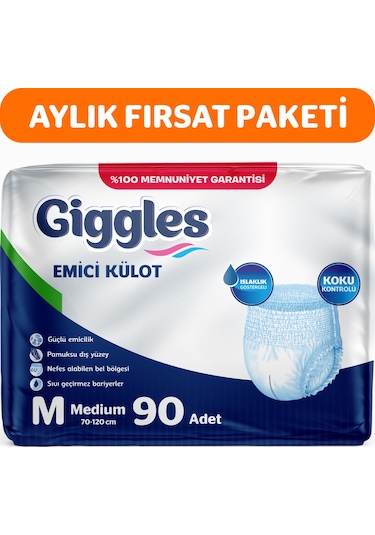 Giggles Yetişkin Emici Külot Medium Ekonomik Fırsat Paketi 3 x 30'Lu