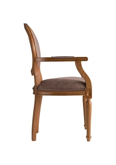 Madalyon Kolçaklı Ahşap Klasik Sandalye Ceviz