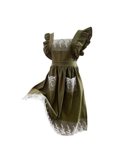 Novahub Ordu Yeşili Dantel Önlük Kullanışlı Kolsuz Fırfır Tasarım Tam Vücut Çiçekçi Bahçe İşi Temizlik Ev Gereçleri Ordu Yeşili