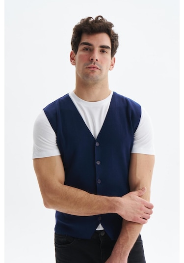 Arma Erkek Slim Fit Basic %100 Pamuk Triko Yelek K9kro0853 Lacivert