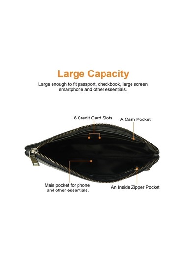 Shidai888 Retro Deri Debriyaj Fermuarlı Zarf Çanta Siyah