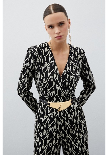 Sateen Desenli Saten Tulum - Siyah