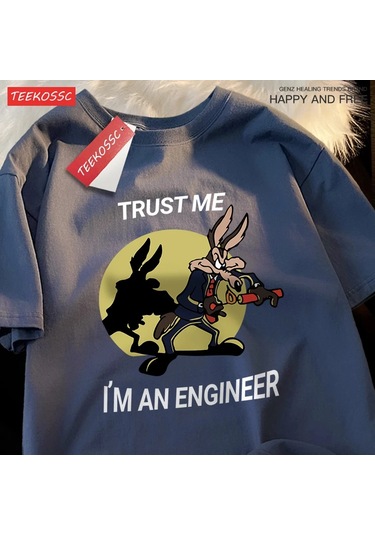 Teekossc Güven Bana Ben Bir Mühendis T-shirt - Erkek Kadın Hip Hop Gevşek Kısa Kollu Streetwearwhıte WHITE