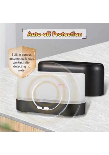 Leezsing Usb Type-c Isıtıcı Rüzgarı Nemlendirici Aromaterapi Makinesi - 3 Renkli Ateş Efekti, Elektrik Kesme Koruması, Ultrasonik Buhar, 250ml Siyah