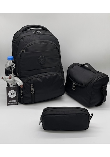 İlk Okul Çantası 3'lü Seti Unisex Çocuk İlkokul Çantası Bvt-8010 Siyah Siyah
