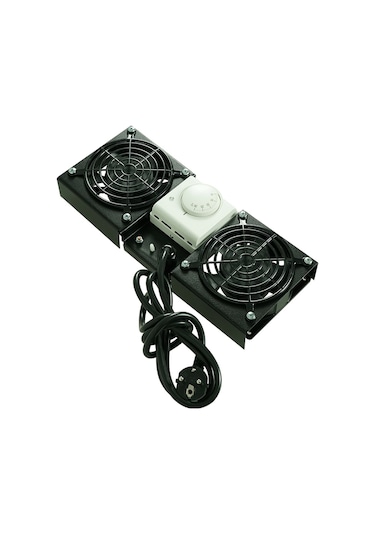 Canovate 2Li Rack Kabin Fan Modülü Termostatlı Duvar Tipi Siyah