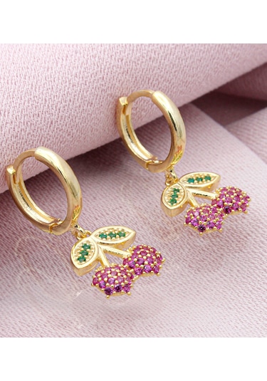 Gümüş Zirkon Taşlı Kiraz Çocuk Küpesi