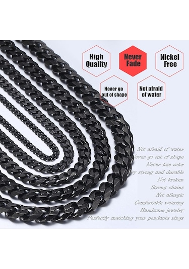 Siyah Erkek Kolye Paslanmaz Çelik Küba Link Zinciri Siyah Altın Renk Kolye Erkekler Için 40-60 Cm Hip Hop Takı 5mm - 50cm