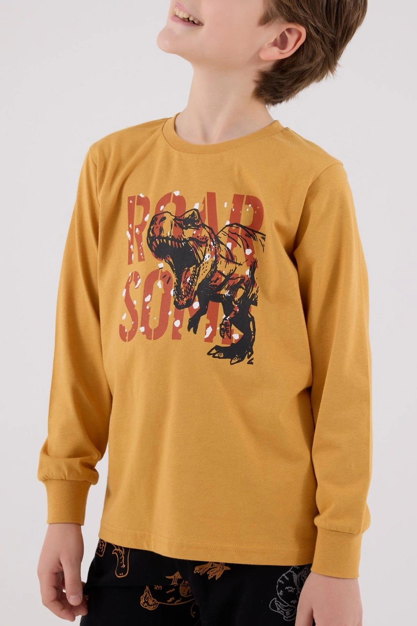 Rolypoly Erkek Çocuk Uzun Kol Pijama Takım Hardal-1867 Hardal