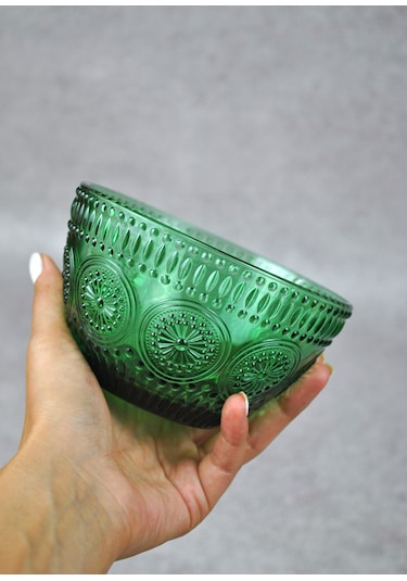 4 Adet Zümrüt Yeşili Cam Bowl Kase Çorba Sunum Kahvaltılık Yulaf