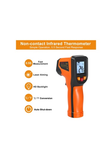 Moveevo Njty Kızılötesi Termometre Temassız Dijital Sıcaklık Tabancası -50 C 600 C -58 F 1112 F Endüstriyel, Mutfak Pişirme