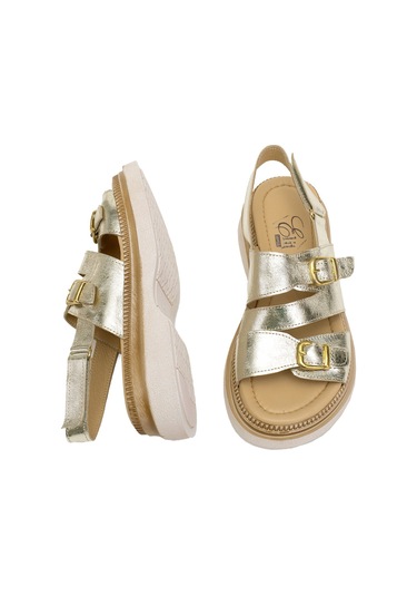 Elit Vesta Kadın Hakiki Deri Düz Sandalet Altın Altın