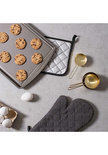 7 Parça Siyah Pamuklu Tencere Altlığı Mutfak Fırın Eldiveni, Yıkanabilir Siyah