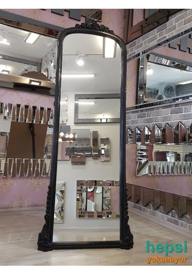 Matmazel Model Siyah Renk Ayaklı Varaklı Boy Aynası